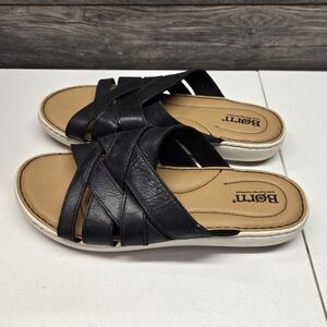 Born Rio Open Toe Slide Sandals Womens Crisscross Strap Black‎ Leather Size 9M
